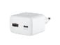 Weißes USB-Ladegerät mit USB-A- und USB-C (PD 20W)-Anschlüssen