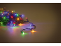 Bunte Weihnachtsbeleuchtung, die auf Tannenzweigen leuchtet.