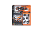 Renn-Diorama-Set mit Die-Cast-Auto, Garage, Streckenabschnitt und sechs Mechanikerfiguren.