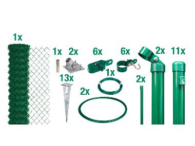 ALBERTS Set Maschendrahtzaun mit Einschlagbodenhülse, 25 m, grün