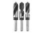 Drei HSS-Bohrer, geeignet für Holz und Metall.