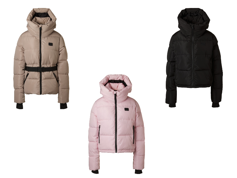 CRIVIT Damen Skijacke in drei verschiedenen Farben: Beige, Rosa und Schwarz.