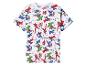 Weißes Kurzarm-T-Shirt mit buntem Superheldenmuster und „Avengers Assemble“-Text.