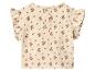 Beiges Baby-Top mit Blumenmuster und Rüschenärmeln, Knöpfe am Rücken.