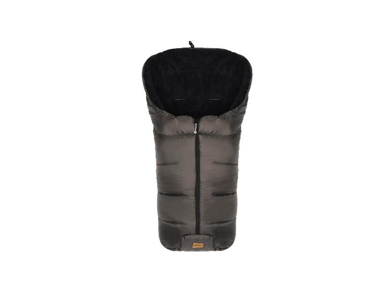 Dunkelgrauer Baby-Fußsack mit schwarzem Fleecefutter und zentralem Reißverschluss