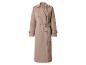 Langer beiger zweireihiger Trenchcoat mit gebundenem Gürtel.