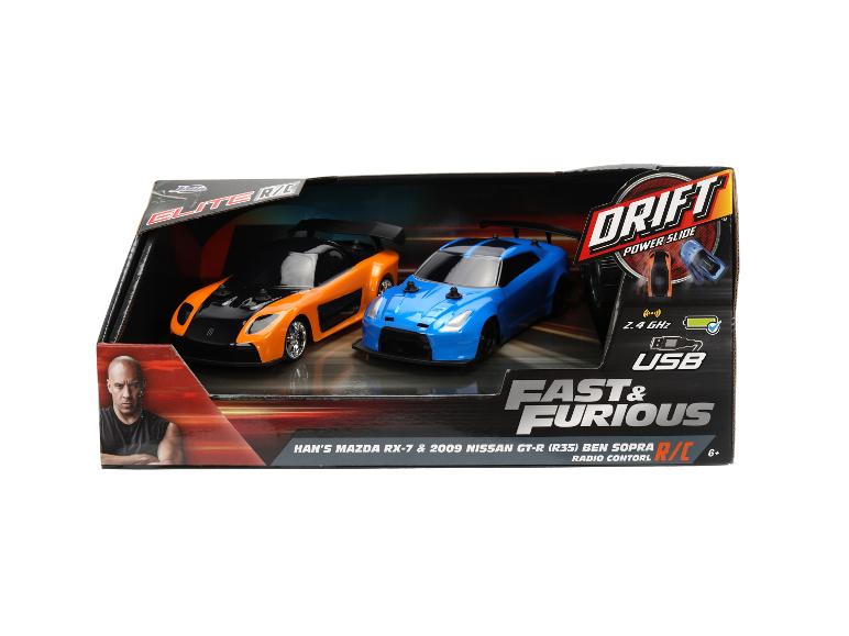 Fast & Furious Elite R/C Drift Power Slide Set mit Hans Mazda RX-7 und Nissan GT-R.