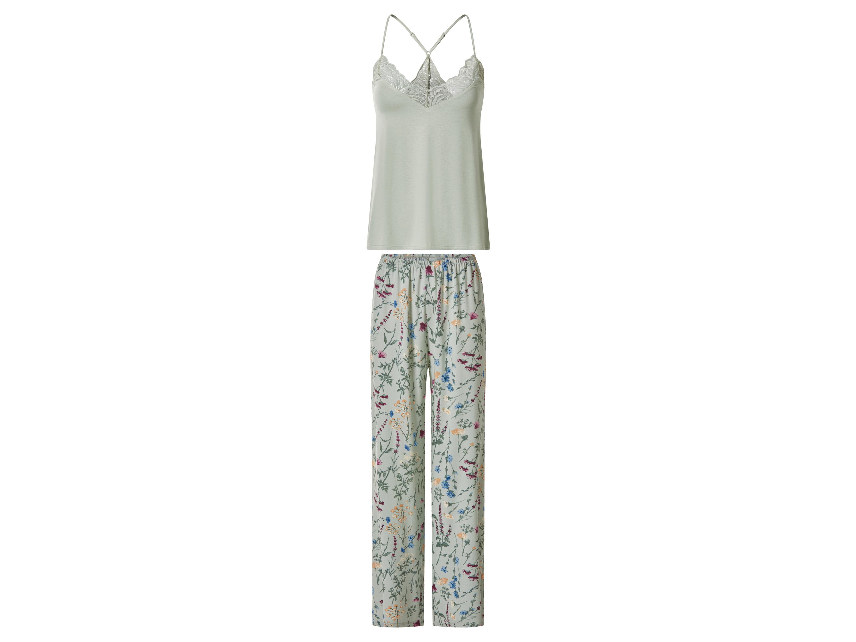 ESMARA® Damen Pyjama kurz/lang (grün/gemustert, XS(32/34))