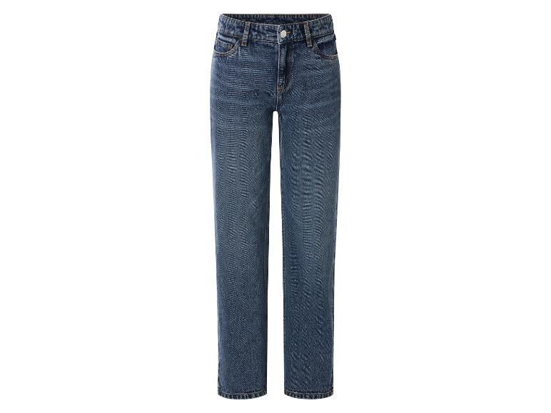 Blaue Damenjeans mit hoher Taille und geradem Bein.