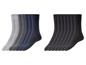 Sieben Paar Socken in Grau, Dunkelblau und Schwarz.