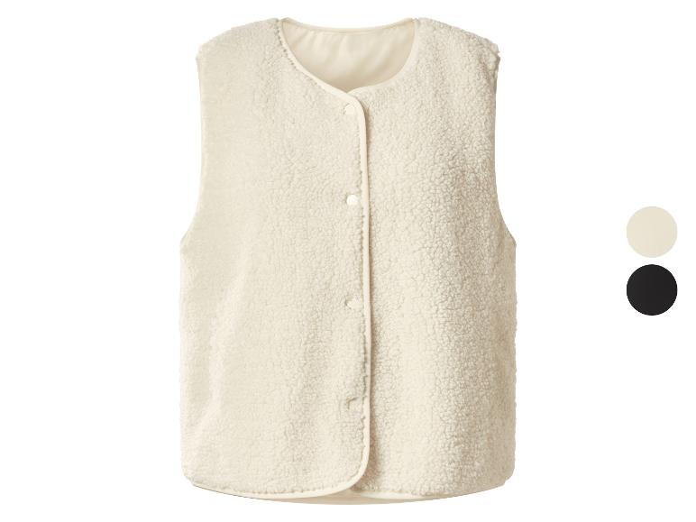 Beige Fleeceweste mit Knöpfen, mit Farboptionen Beige und Schwarz.