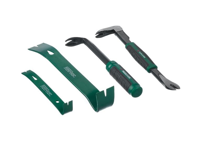 Drei Parkside-Werkzeuge: ein Nagelzieher und zwei Brechstangen.