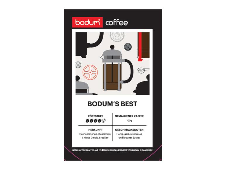 Verpackung gemahlener Kaffee mit Herkunfts- und Geschmacksnoten.