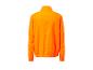 Orangefarbene Jacke mit Reißverschluss, Rückansicht.