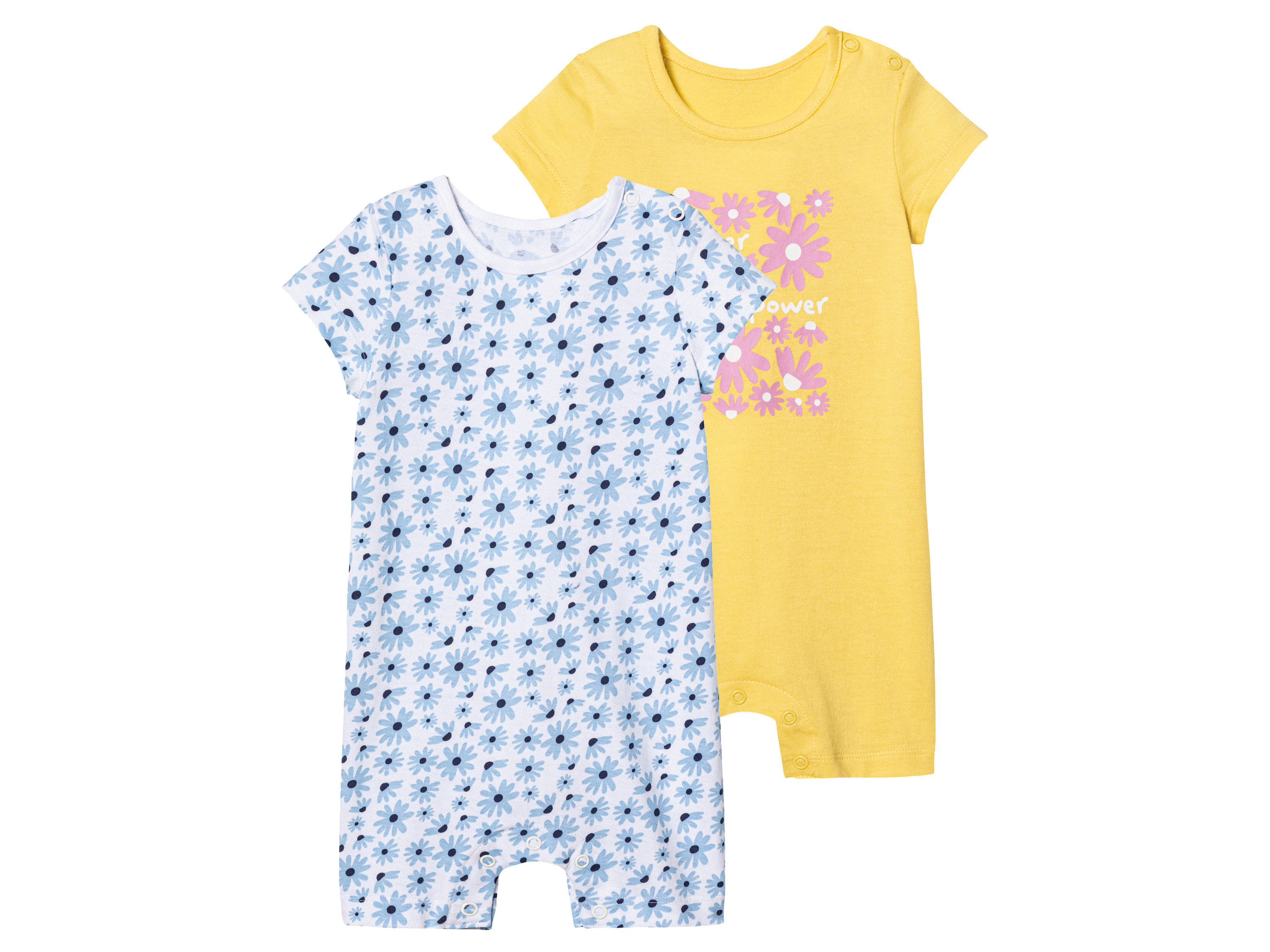 lupilu® Baby Playsuits, 2 Stück, reine Baumwolle (62/68, weiß/blau/gelb) | 04335747074783