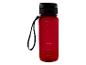 Rote Wasserflasche mit schwarzem Deckel und Griff, mit Messmarkierungen von 100 bis 650 ml.