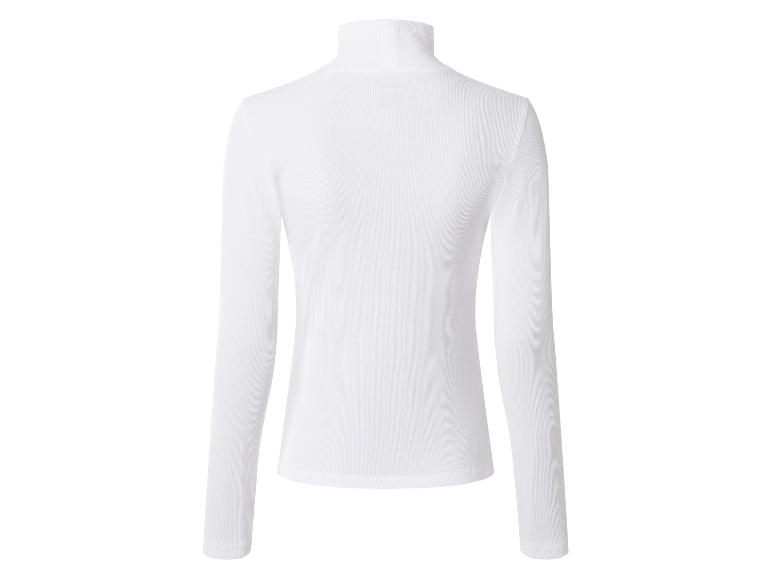 Weißes Damen-Langarmshirt mit Rollkragen, Rückansicht.