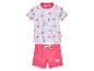Mädchen-Badeanzug, zweiteilig: Kurzarm-Oberteil mit Schmetterlingsmuster, rosafarbene Hose.