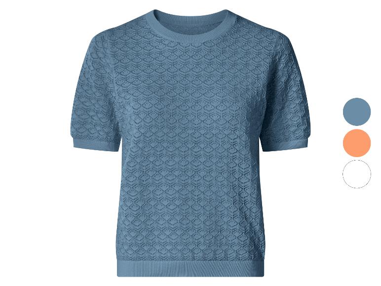 Damen Kurzarm-Pullover mit Lochmuster in Hellblau