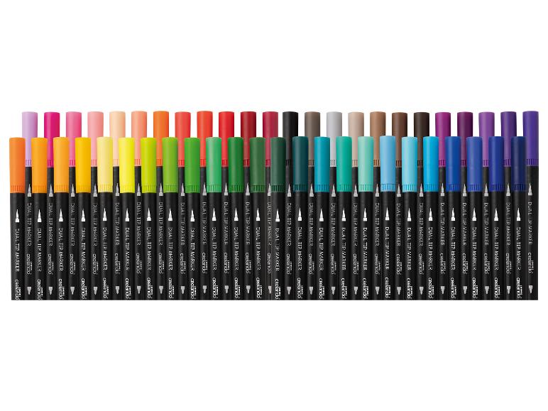 Ein farbenfrohes Sortiment an Dual-Tip-Markern mit einer breiten Farbpalette.