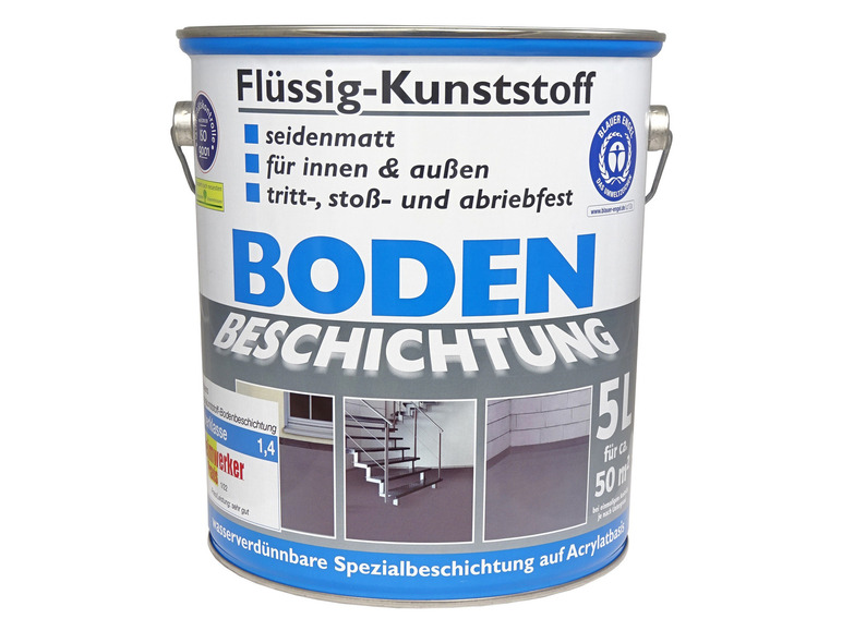 5 Liter Eimer mit Blauer Engel Acryl-Bodenbeschichtung, geeignet für Innen und Außen.