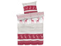 Bettwäsche mit Rentier-Motiv in Weihnachtsfarben.