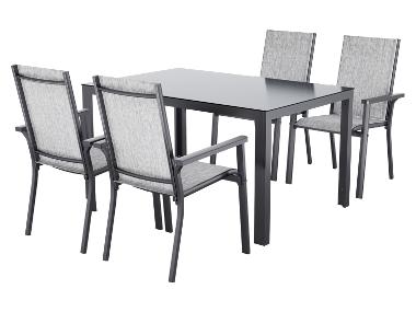LIVARNO® Alu-Set »Houston«, 5-teilig - Standardtisch und 4 Stapelsessel, hellgrau-meliert