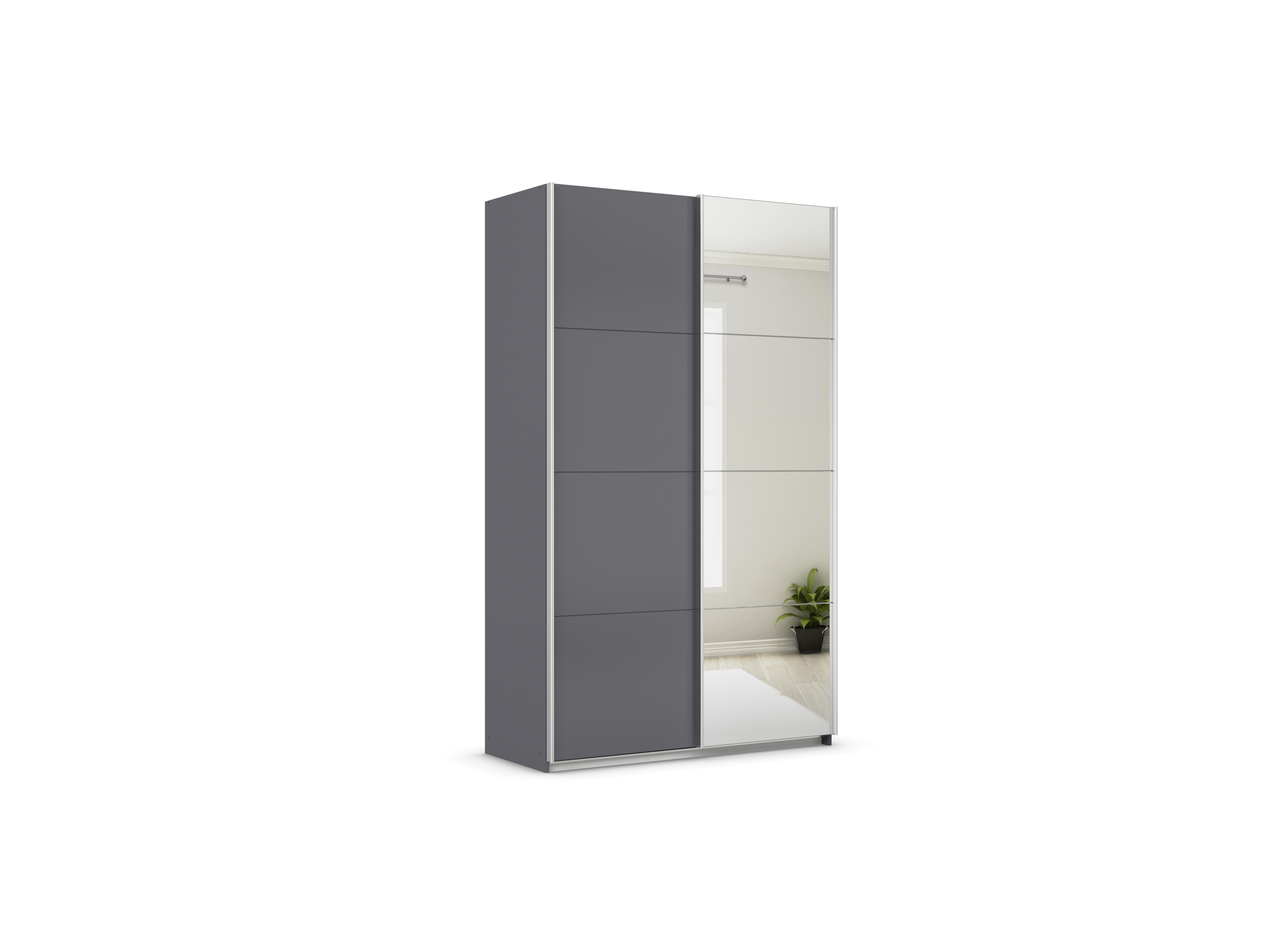 rauch ORANGE Quadra Schwebetürenschrank mit Spiegelelementen (Deluxe-Ausstattung, Korpus: Graumetallic, Breite: 136cm/Höhe: 230cm) | 04047054878311