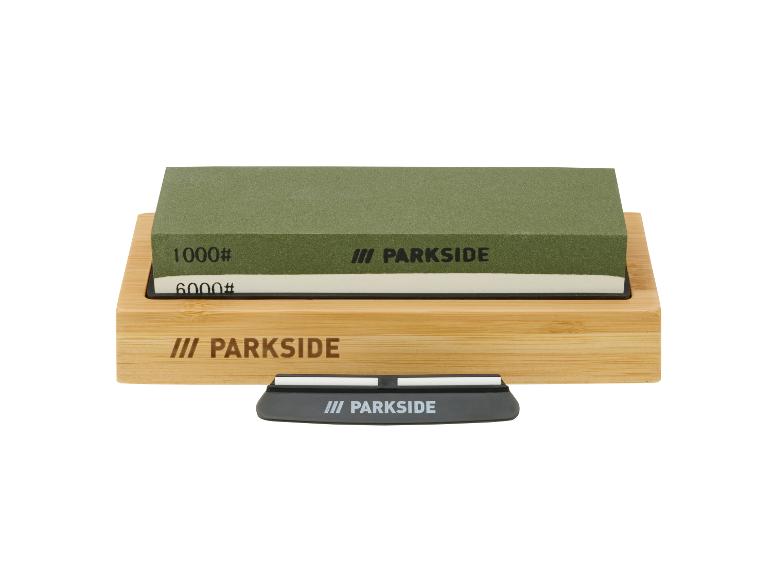 PARKSIDE Schleifstein 1000#/6000# mit Bambussockel und Winkelführung.