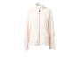 Weiße Fleecejacke mit rosa Reißverschluss und Seitenpartien.