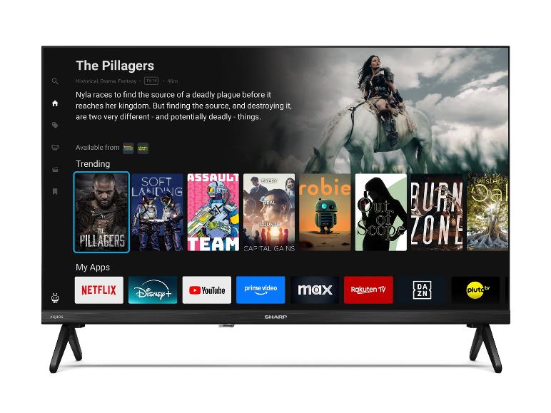 Smart-TV mit einer Streaming-Dienst-Oberfläche, Filmtiteln und Apps.