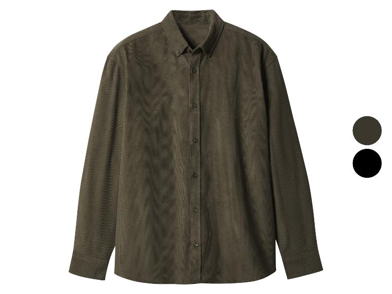 Dunkelgrünes Cordhemd mit langen Ärmeln und Knöpfen