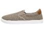 Taupefarbener Canvas-Slipper mit weißer Sohle und braunem Fersenakzent.