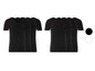Sechs schwarze T-Shirts mit V-Ausschnitt und Rundhalsausschnitt.