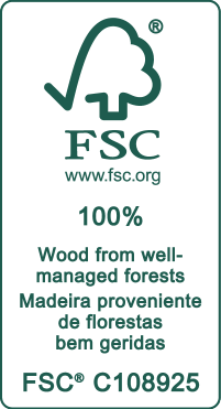 Zertifikat: 100% Holz aus vorbildlich bewirtschafteten Wäldern, FSC® C108925.