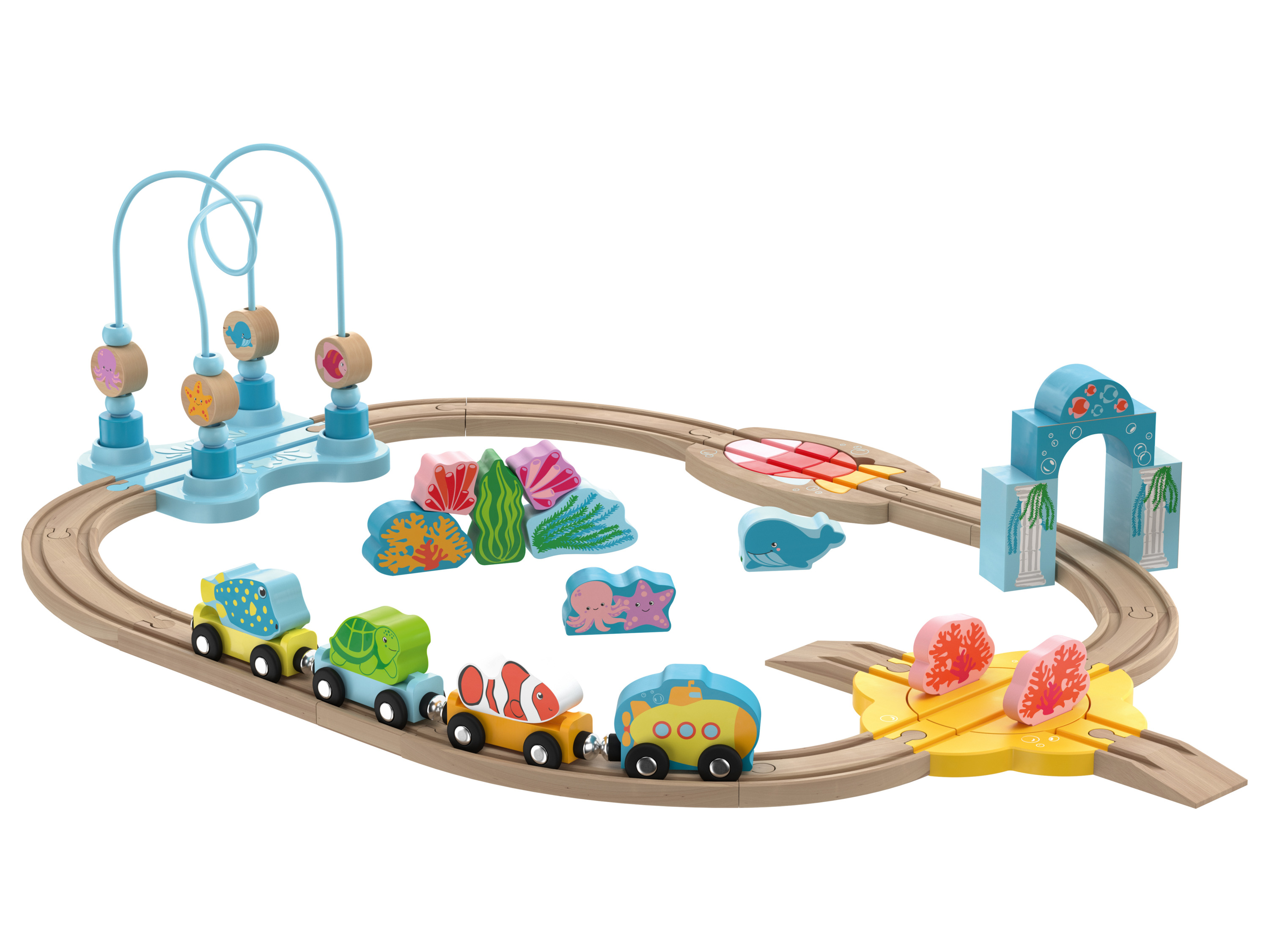 LUPILU® Holz Eisenbahnset »Montessori-Set / Unterwasserwelt«