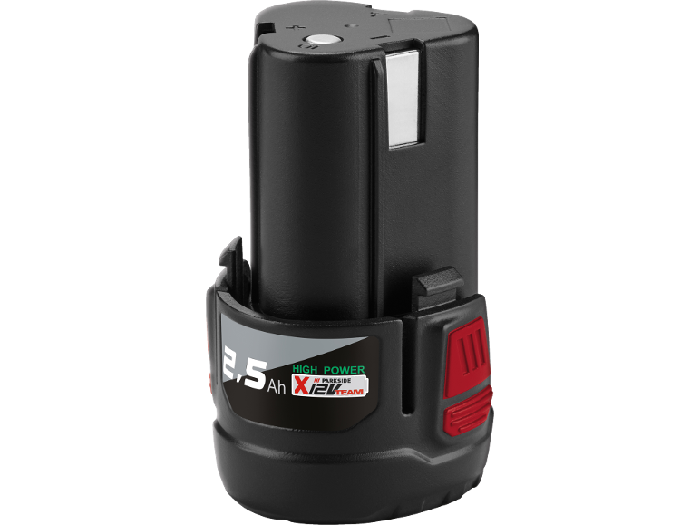 2,5 Ah Werkzeugakku mit der Aufschrift „HIGH POWER X12V TEAM“