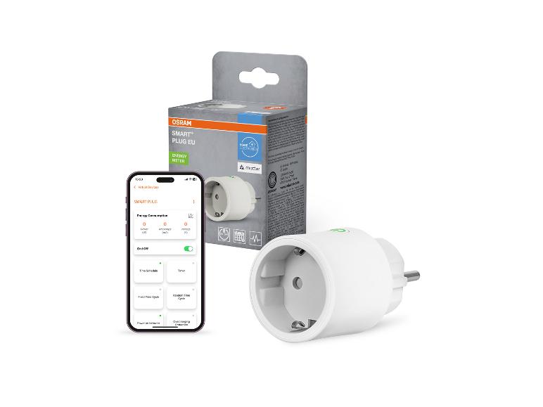 Smarter Stecker mit Energiezähler und mobiler App-Oberfläche zur Steuerung und Überwachung.