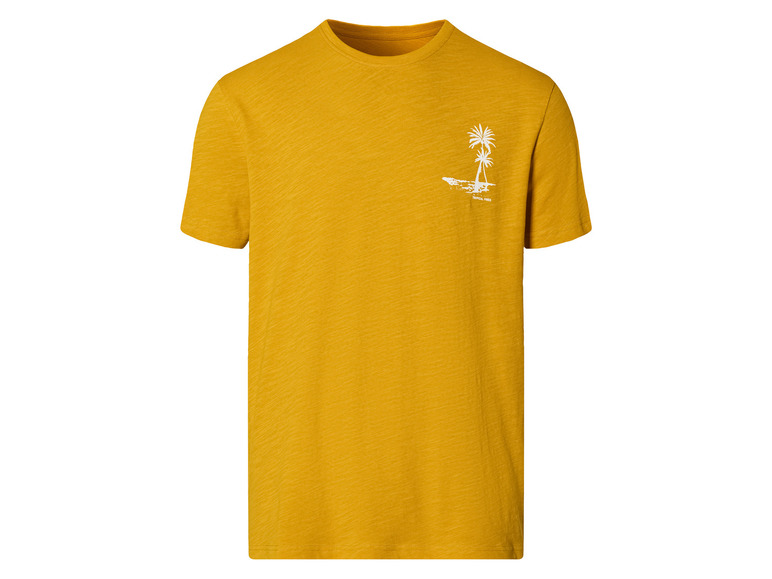 Ein gelbes T-Shirt mit einem Palmenprint.