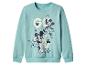 Türkisfarbenes Sweatshirt mit Cartoon-Figuren-Print und weißem Text