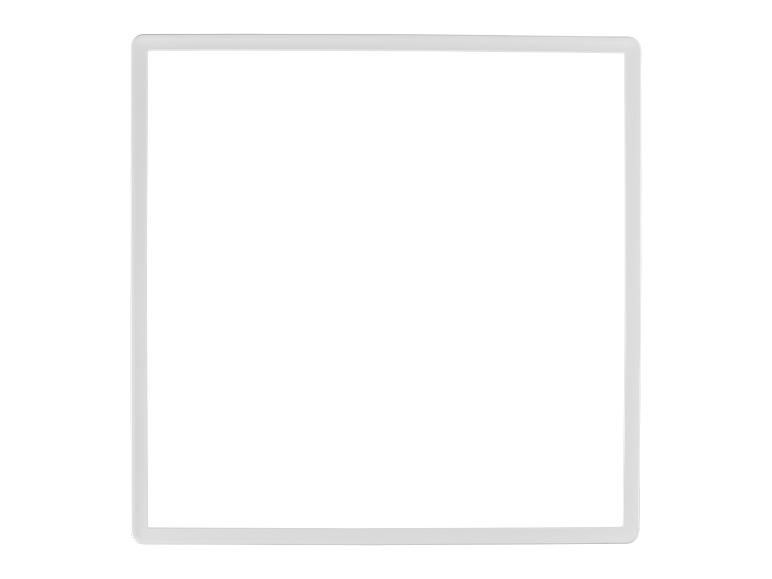 Weißer quadratischer Rahmen mit leicht abgerundeten Ecken auf weißem Hintergrund.