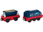 Blauer Zug mit Kohlewaggon und blauer Lokomotive mit der Nummer ED 25.