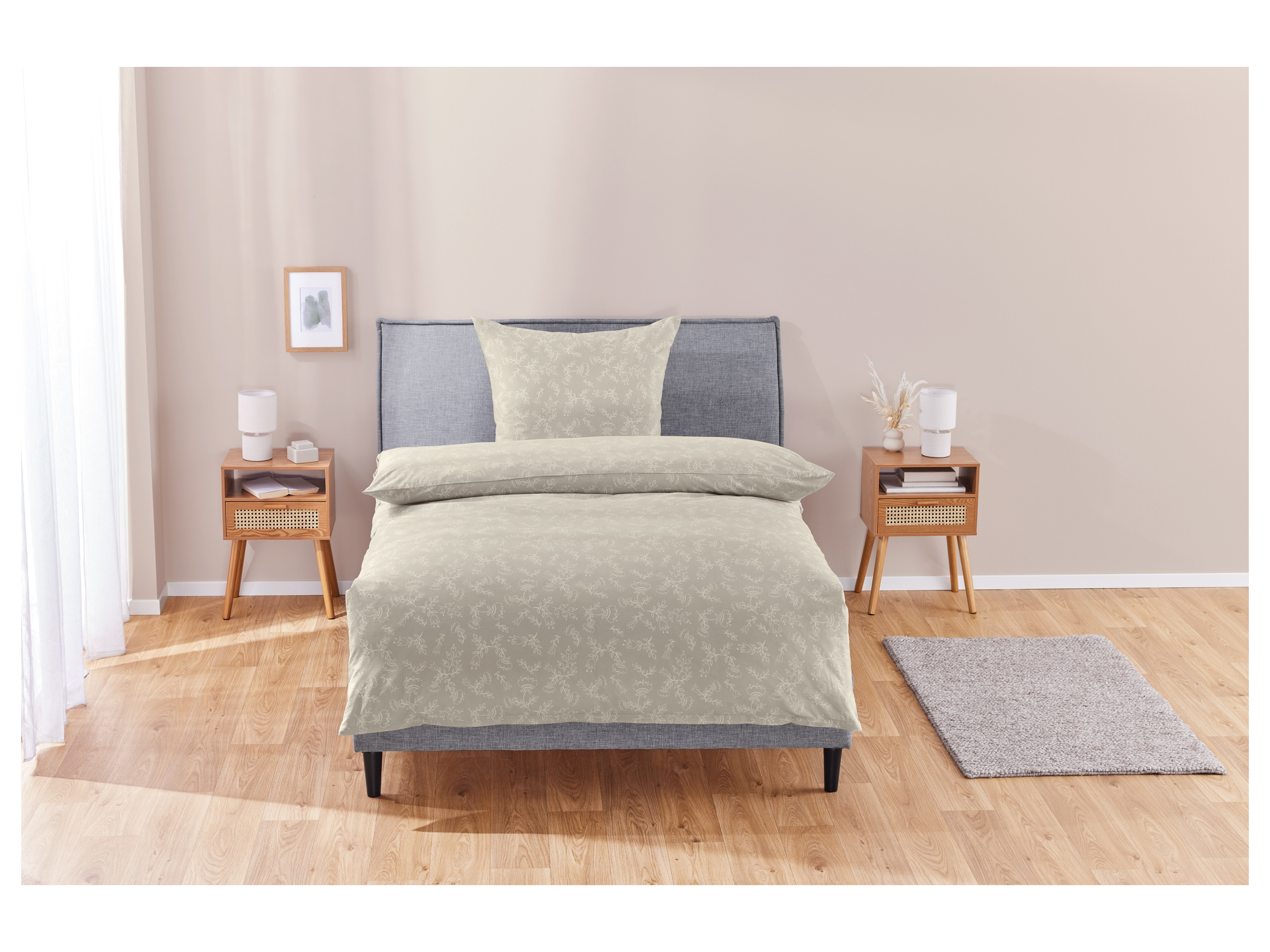 LIVARNO HOME Bettwäsche Renforcé Viskose, 135x200 cm (Floral hellbraun) – Bild 2 von 3