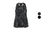 Ärmelloses Sportkleid für Damen mit grauem und schwarzem Batikmuster.
