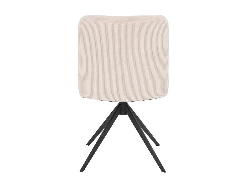 Beiger Polsterstuhl mit vertikalen Streifen und schwarzem Metallfuß