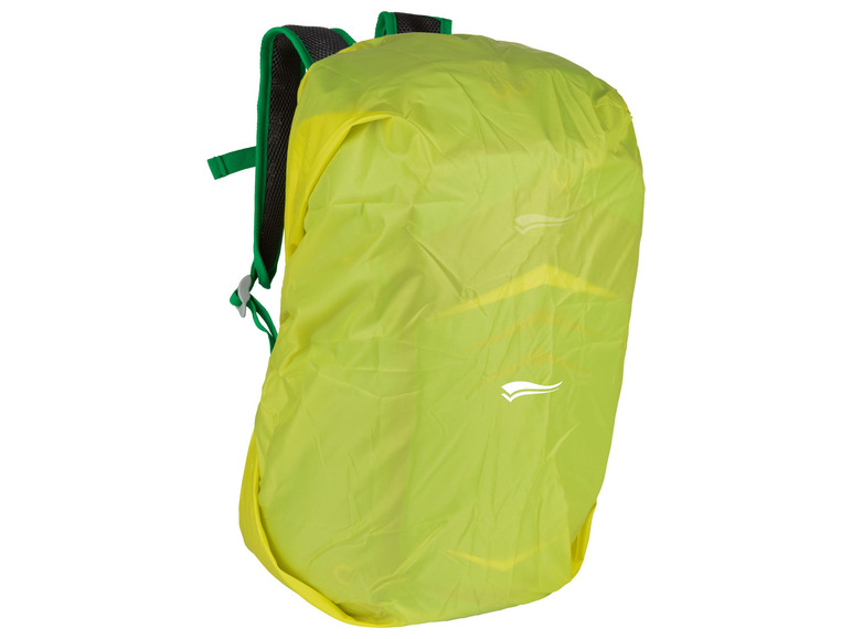 Ein grüner Regenschutz für einen Rucksack.