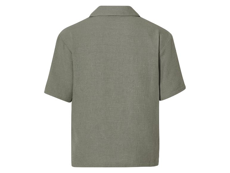 Kurzarm-Leinenhemd, olivgrün.