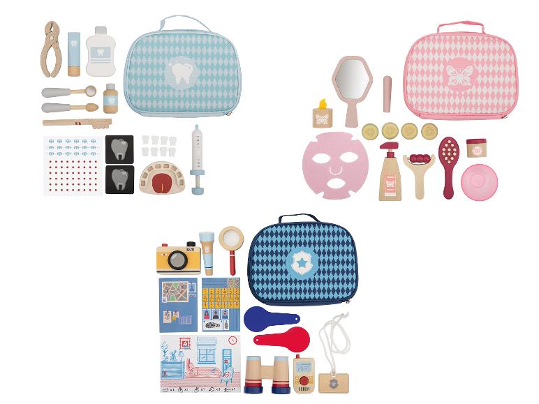 Holzspielsets: Zahnarzt, Spa und Detektiv.