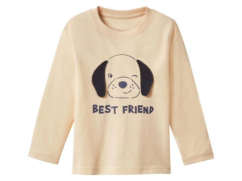 Beige Langarmshirt für Kinder mit Hundemotiv und dem Aufdruck 'Bester Freund'.