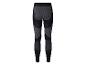 Schwarze Sportleggings mit grauen Streifen und Mustern.